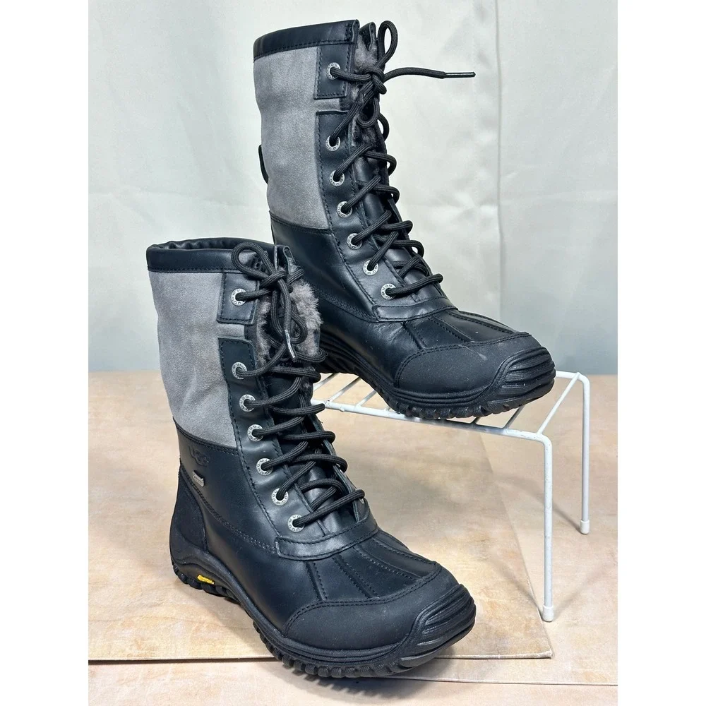 UGG Adirondack II Black Grey Waterproof Leather Winter Snow Boots 1906 Women 5.5